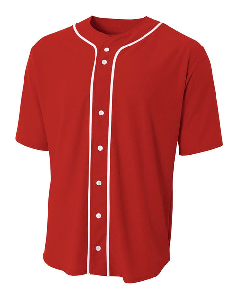 A4 Short Sleeve Full Button Baseball Top (N4184), Color 'Scarlet'