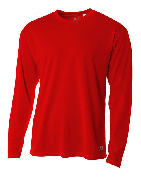 A4 Men's Long Sleeve Crew Birds Eye Mesh Tee (N3253), Color 'Scarlet'