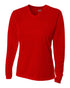 A4 Women's Long Sleeve V-Neck Birds Eye Mesh Tee (NW3255), Color 'Scarlet'