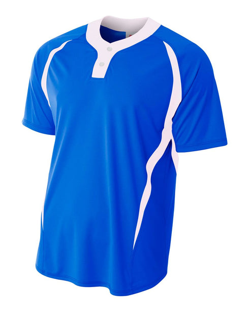 A4 2-Button Color Blocked Baseball Henley (N4229), Color 'Royal/White'