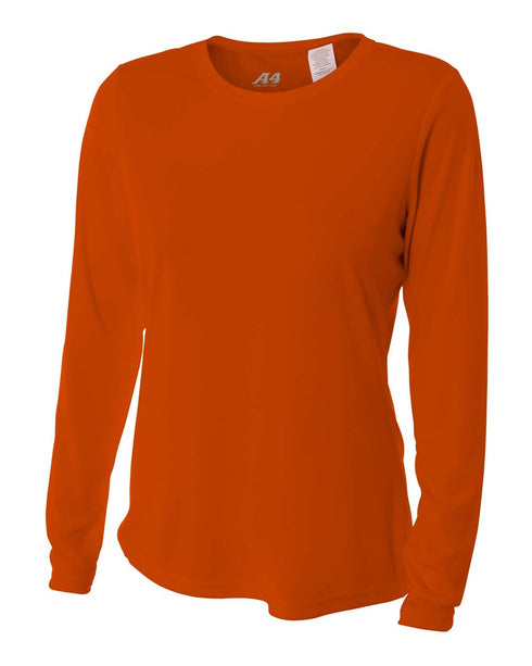 A4 Women's Long Sleeve Performance Crew, Sizes 2XL-4XL (NW3002), Color 'Athletic Orange'