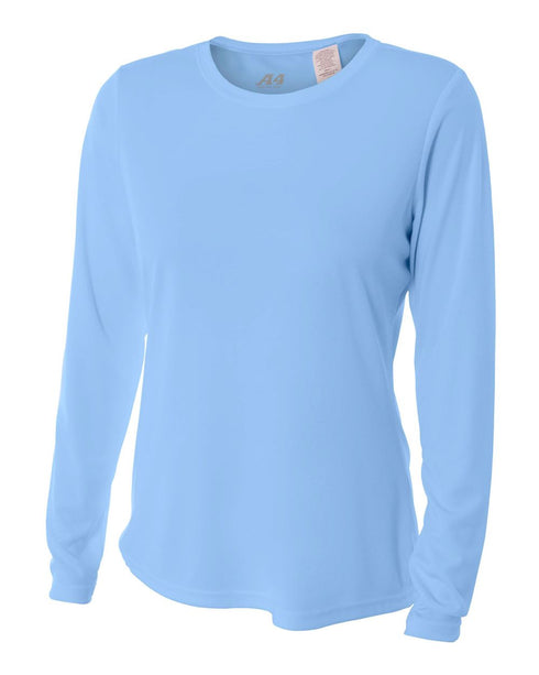 A4 Women's Long Sleeve Performance Crew, Sizes 2XL-4XL (NW3002), Color 'Light Blue'