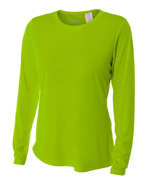 A4 Women's Long Sleeve Performance Crew, Sizes 2XL-4XL (NW3002), Color 'Lime'