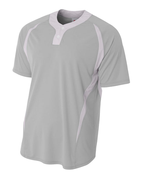 A4 Youth 2-Button Color Block Henley (NB4229), Color 'Silver/White'