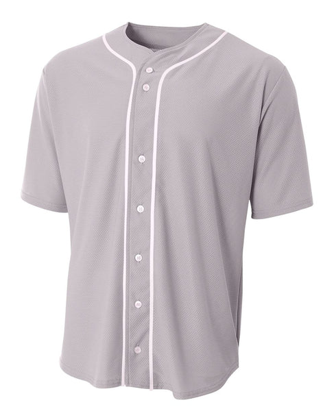 A4 Youth Full Button Stretch Mesh Baseball Jersey (NB4184), Color 'Grey'