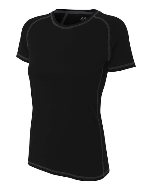 A4 Women's Raglan with Flatlock Stitching (NW3275), Color 'Black'
