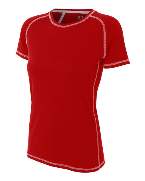 A4 Women's Raglan with Flatlock Stitching (NW3275), Color 'Scarlet'