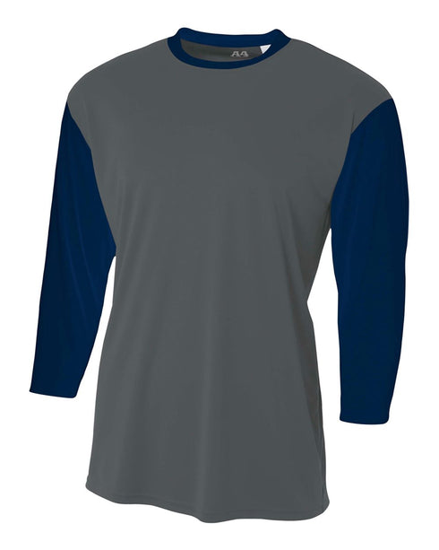 A4 Youth 3/4 Sleeve Utility Shirt (NB3294), Color 'Graphite/Navy'