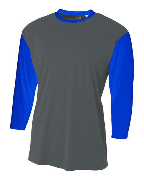 A4 Youth 3/4 Sleeve Utility Shirt (NB3294), Color 'Graphite/Royal'