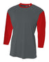 A4 Youth 3/4 Sleeve Utility Shirt (NB3294), Color 'Graphite/Scarlet'