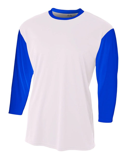 A4 Youth 3/4 Sleeve Utility Shirt (NB3294), Color 'White/Royal'