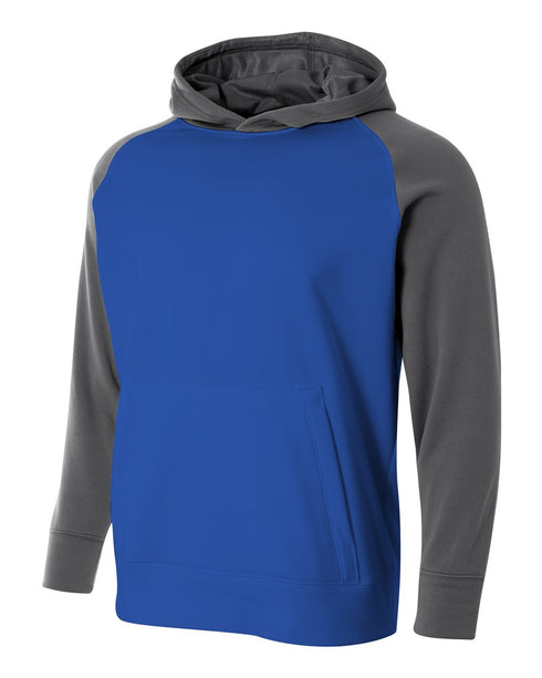 A4 Youth Color Block Tech Fleece Hoodie (NB4234), Color 'Royal/Graphite'