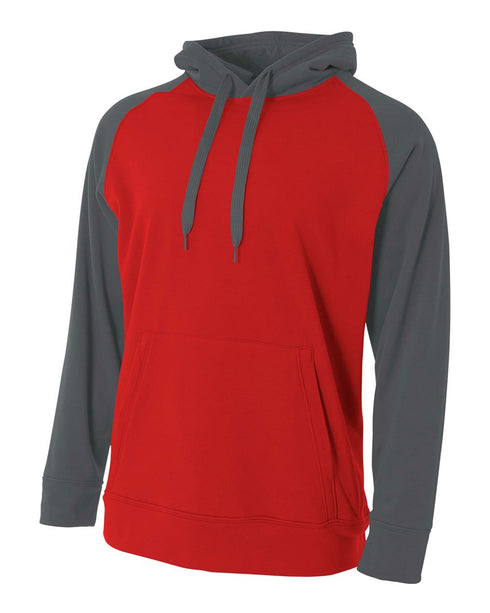 A4 Color Block Tech Fleece Hoodie (N4234), Color 'Scarlet/Graphite'
