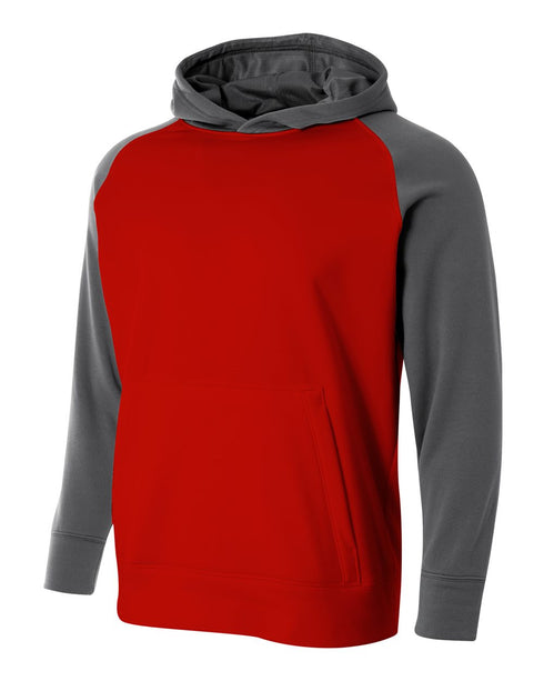 A4 Youth Color Block Tech Fleece Hoodie (NB4234), Color 'Scarlet/Graphite'