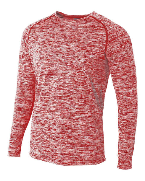 A4 Long Sleeve Raglan Space Dye (N3305), Color 'Scarlet'