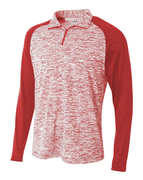 A4 1/4 Zip Long Sleeve Space Dye w/ Contrast (N4249), Color 'Scarlet'