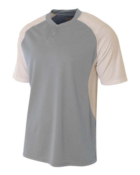 A4 2-Button Henley w/ Contrast Stretch Mesh (N3315), Color 'Silver/White'