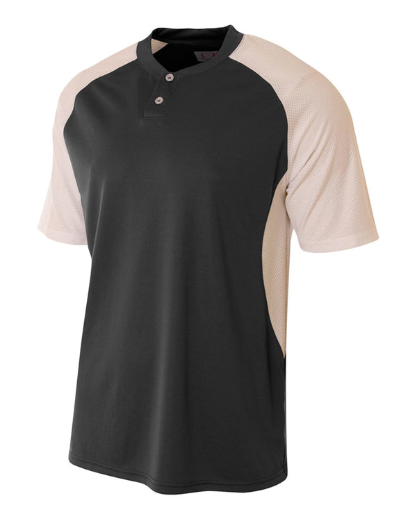 A4 Youth 2-Button Henley w/ Contrast Stretch Mesh