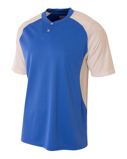 A4 Youth 2-Button Henley w/ Contrast Stretch Mesh (NB3315), Color 'Royal/White'