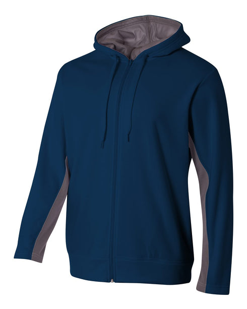 A4 Full Zip Color Block Fleece Hoodie (N4251), Color 'Navy/Graphite'