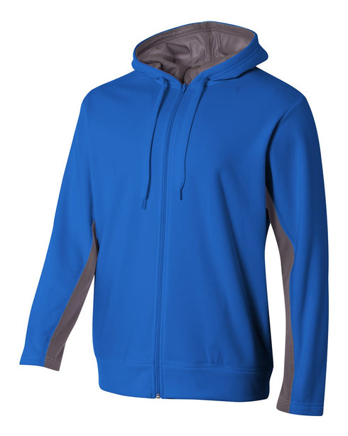 A4 Full Zip Color Block Fleece Hoodie (N4251), Color 'Royal/Graphite'