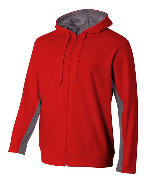 A4 Full Zip Color Block Fleece Hoodie (N4251), Color 'Scarlet/Graphite'
