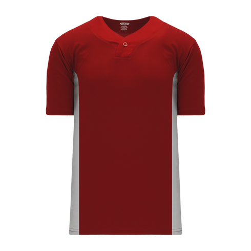 Athletic Knit One Button Pro Placket Performance Baseball Jersey (BA1343), Color '246 Av Red/Grey'