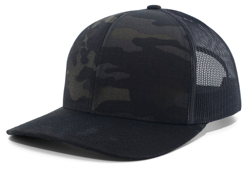 Pacific Headwear Multicam® Trucker Snapback Cap (M08), Color 'McBlackBlack'