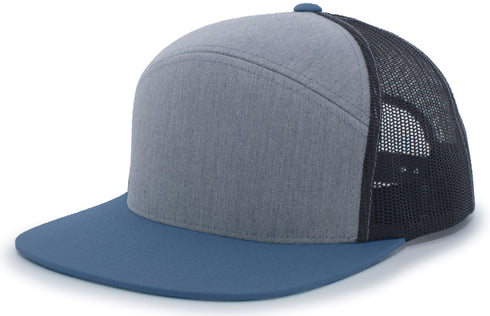 Pacific Headwear 6-Panel Arch Trucker Snapback Cap (P787), Color 'HeatherGreySlateBlue'