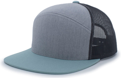 Pacific Headwear 6-Panel Arch Trucker Snapback Cap (P787), Color 'HeatherGreySmokeBlue'