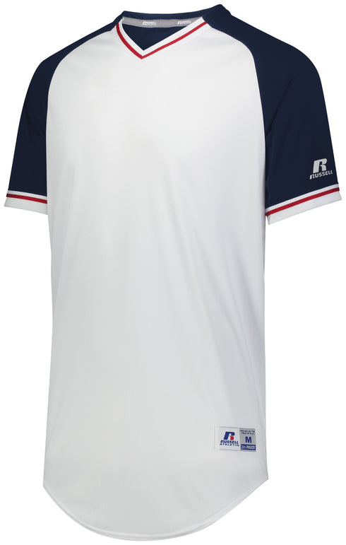 Russell Athletic Youth Classic V-Neck Jersey (R01X3B), Color 'White/Navy/True Red'
