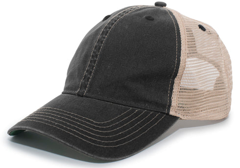 Pacific Headwear Vintage "Dirty" Trucker Snapback Cap (V37), Color 'BlackTanBlack'