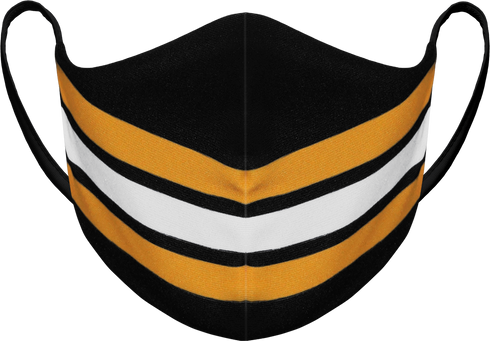 Athletic Knit Reusable Sublimated Fabric Face Mask (AKFM-1130), Color 'Boston Black Hockey Stripes'