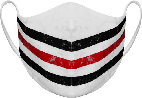 Athletic Knit Reusable Sublimated Fabric Face Mask (AKFM-1129), Color 'Chicago White Hockey Stripes With Ice Texture'