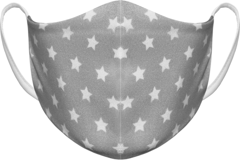 Athletic Knit Reusable Sublimated Fabric Face Mask (AKFM-1110), Color 'Grey With White Stars'