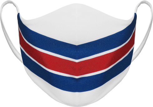 Athletic Knit Reusable Sublimated Fabric Face Mask (AKFM-1127), Color 'NYR White Hockey Stripes'