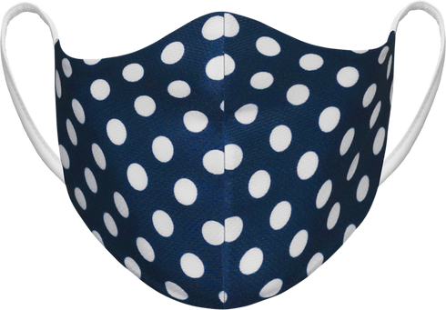 Athletic Knit Reusable Sublimated Fabric Face Mask (AKFM-1105), Color 'Navy With White Polka Dots'