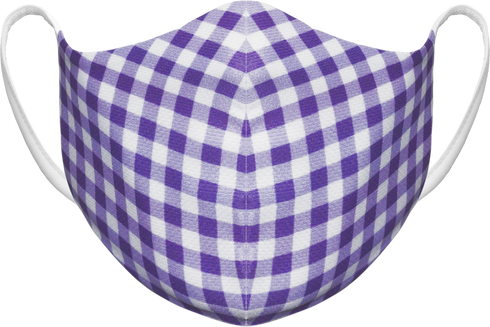Athletic Knit Reusable Sublimated Fabric Face Mask (AKFM-1107), Color 'Purple And White Gingham'