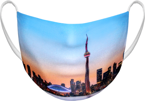 Athletic Knit Reusable Sublimated Fabric Face Mask (AKFM-1122), Color 'The 6Ix - City Skyline'