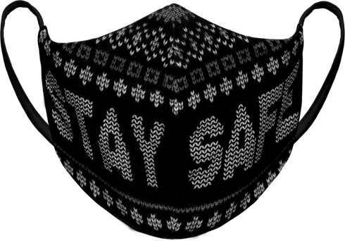 Athletic Knit Reusable Sublimated Fabric Face Mask (AKFM-1134), Color 'Stay Safe - Knitted Black & White'