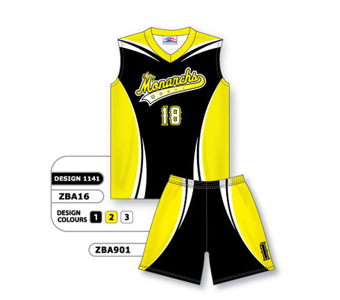Athletic Knit Custom Sublimated Ladies Sleeveless V-Neck Softball Uniform Set Design 1141 (ZBA16S-1141)