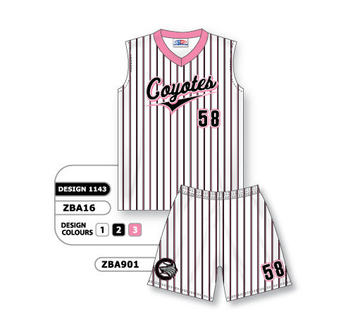 Athletic Knit Custom Sublimated Ladies Sleeveless V-Neck Softball Uniform Set Design 1143 (ZBA16S-1143)