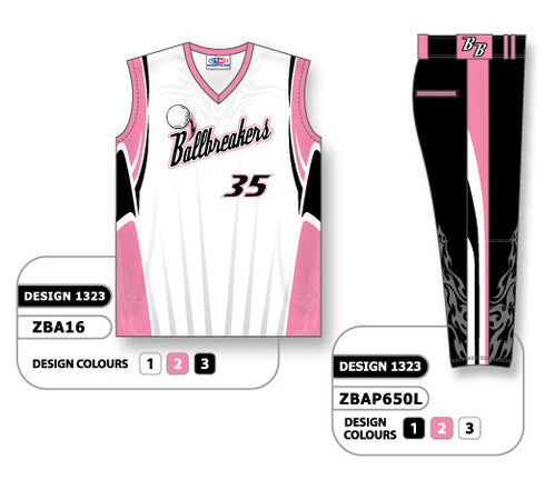 Athletic Knit Custom Sublimated Ladies Sleeveless V-Neck Softball Uniform Set Design 1323 (ZBA16S-1323)