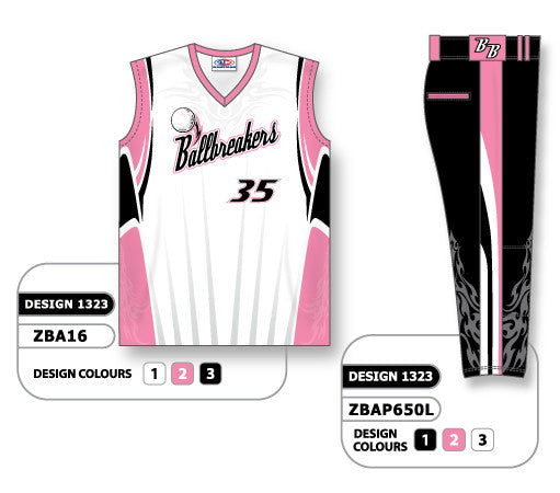 Athletic Knit Custom Sublimated Ladies Sleeveless V-Neck Softball Uniform Set Design 1323 (ZBA16S-1323)