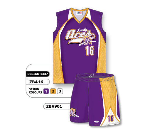 Athletic Knit Custom Sublimated Ladies Sleeveless V-Neck Softball Uniform Set Design 1337 (ZBA16S-1337)