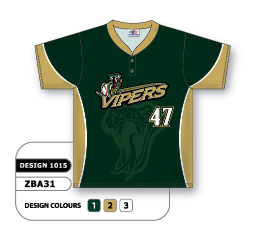 Athletic Knit Custom Sublimated Two-Button Baseball Jersey Design 1015 (ZBA31-1015)