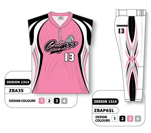 Athletic Knit Custom Sublimated Ladies Two-Button Cap Sleeve Softball Uniform Set Design 1314 (ZBA35S-1314)