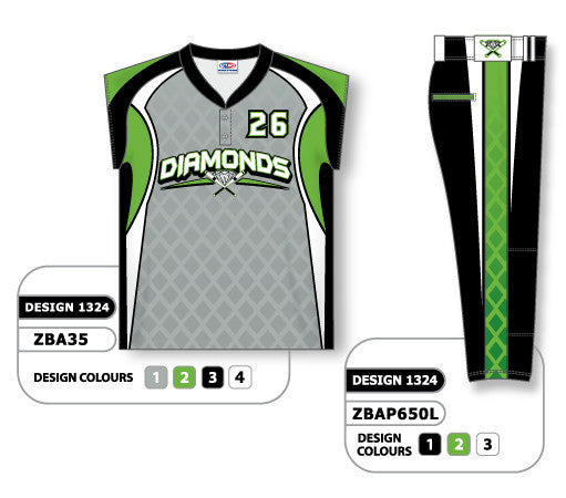 Athletic Knit Custom Sublimated Ladies Two-Button Cap Sleeve Softball Uniform Set Design 1324 (ZBA35S-1324)