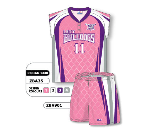 Athletic Knit Custom Sublimated Ladies Two-Button Cap Sleeve Softball Uniform Set Design 1338 (ZBA35S-1338)