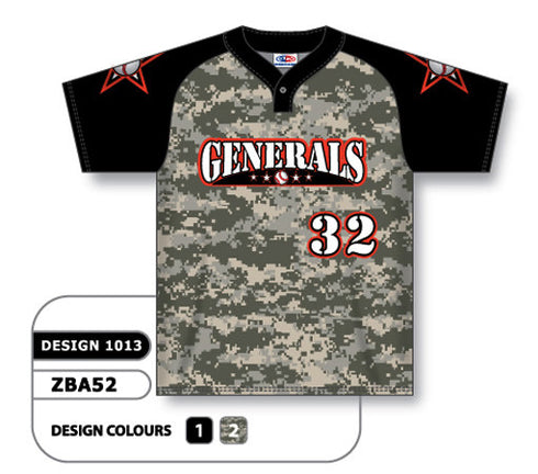 Athletic Knit Custom Sublimated One-Button Pro Placket Baseball Jersey Design 1013 (ZBA52-1013)